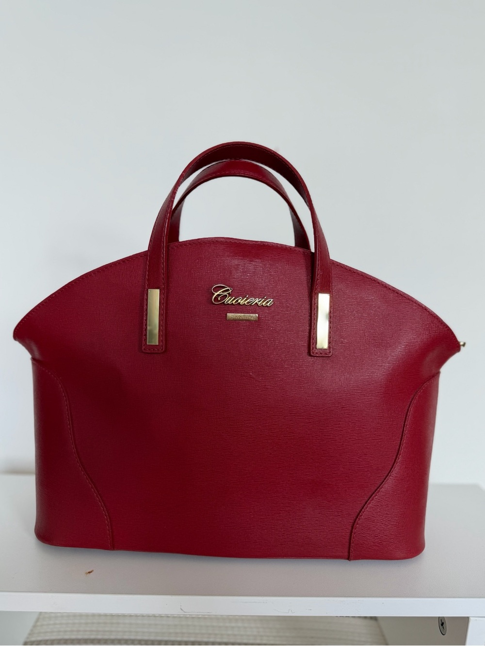 Cuoieria Red Structured Shoulder Bag with Top Handles $85 ($375) Made in Italy